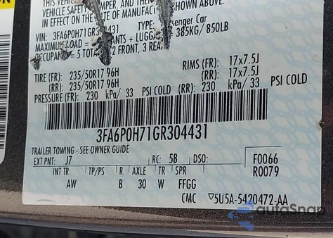 2016 Ford Fusion Se z USA, uszkodzony, nr VIN 3FA6P0H71GR304431